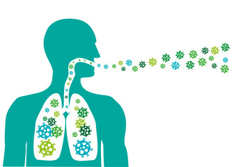 Man Inhales pathogen particles or spreads airborne diseases. Editable Clip Art.