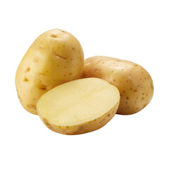 Fresh Potato and Slices Side by Side on Transparent Background 