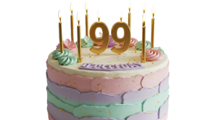 Celebrating Ninety Ninth Birthday with Cake and Lit Candles