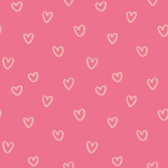 Seamless Pattern Hand-Drawn Pink Heart Pattern on fuschia Background – Cute Valentine’s Day Love Wallpaper or Textile 