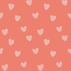 Seamless Pattern Hand-Drawn Pink Heart Pattern on salmon coral Background – Cute Valentine’s Day Love Wallpaper or Textile 