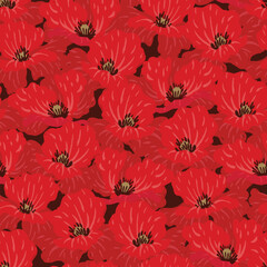 Beautiful sea of red poppy flower spring summer painted floral seamless patterns repeatable repeating motif for fabric textile background digital paper print