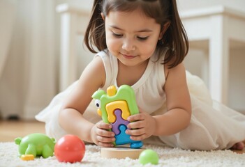 Baby girl playing with a toy