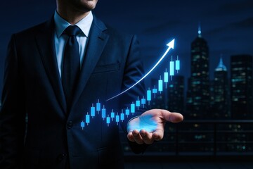 A business professional analyzes strategy and decision-making with innovative data visualization highlighting growth and progress in a competitive market