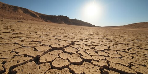 Dry cracked earth desert landscape under bright sun