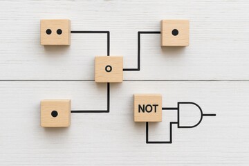 This represents a strategic business decision process using a digital circuit metaphor illustrating innovation and logic in problem solving
