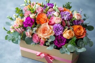 Floral Gift Box with Colorful Arrangement