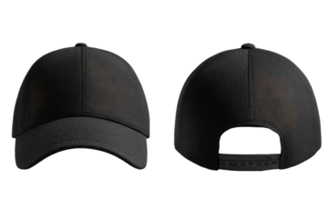 A dark-grey baseball cap is shown from the front and back, showcasing its simple design and adjustable strap at the rear.  The fabric appears to be a soft, possibly cotton, material