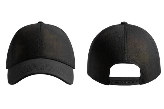 A dark-grey baseball cap is shown from the front and back, showcasing its simple design and adjustable strap at the rear.  The fabric appears to be a soft, possibly cotton, material