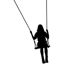 Girl swinging on a swing in silhouette against a white background  