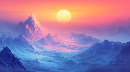 A breathtaking view of a majestic mountain range at sunrise.