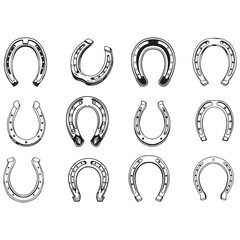 Vintage horseshoe silhouette isolated on white background. Horseshoe icon vector illustration