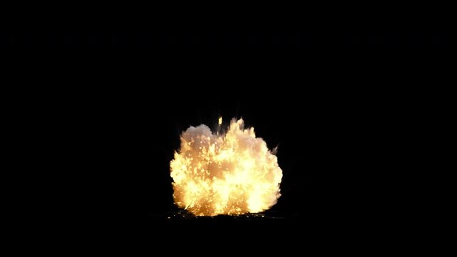 Fiery ground explosion, two speeds including slow motion, 4k 24p, with alpha channel and green screen for transparent background
