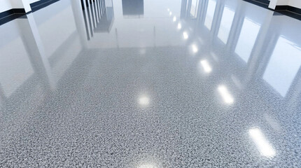 Seamless epoxy resin floor with a glossy finish, strong and smooth surface.