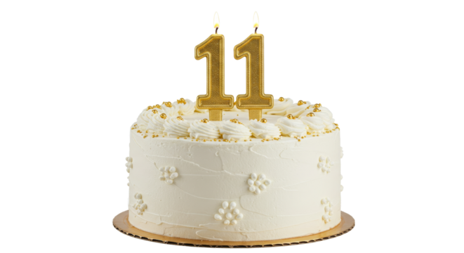 Celebrating Eleventh Birthday with Cake and Lit Candles
