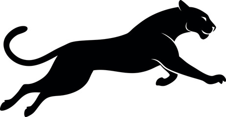 Sleek Black Panther Silhouette Leaping Forward with Grace and Power on White Background