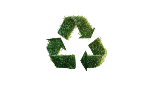 Recycled symbol,  green leaves - Powered by Adobe