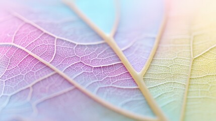 Pastel colored leaf showing veins and structure in macro photography
