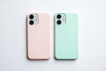 Pink and green mobile case mockup on white background