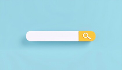 A minimalist search bar with a yellow search button on a light blue background.