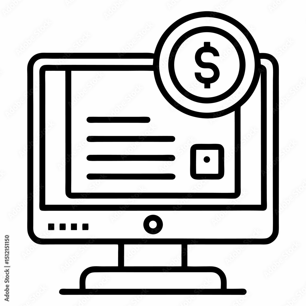 Fototapete simple line art computer icon isolated on white background
