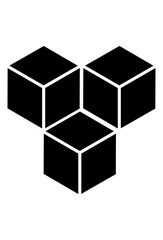 Three interlocking isometric cubes form a geometric design