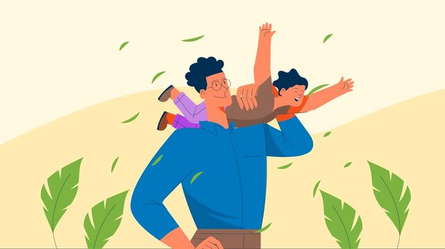 Father and Child Hugging in Nature Animated Scene