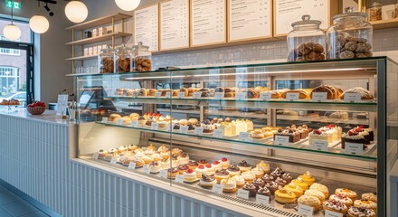 Delicious Assortment of Fresh Pastries and Desserts in Bakery Display