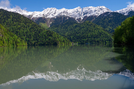 Mountain Ritsa lake on a sunny May day. Abkhazia