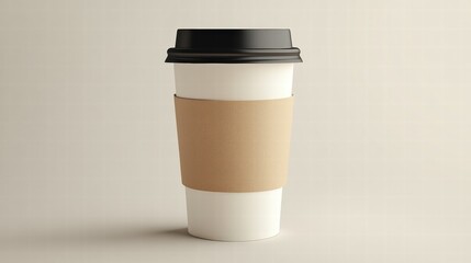 Coffee Cup with Lid and Sleeve on Neutral Background