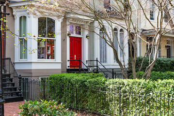 facade of an Italianate-style brick townhouse on Capitol Hill.  Washington, D.C.