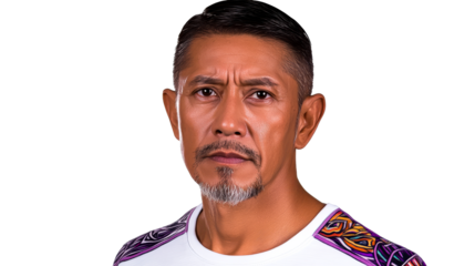 Serious Middle Aged Asian Male Portrait, Stern Gaze, cut out transparent