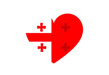 Modern illustration of red heart with elements of the Georgian national flag, including cross motifs