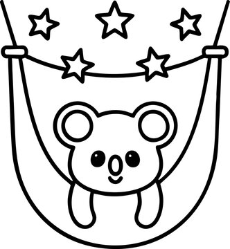 recommend clip art: Cute Cartoon Koala Relaxing in Hammock with Stars and Simple Outline Design