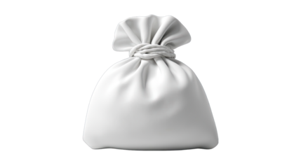 A plain white fabric sack with a tied knot
