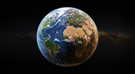 Full Earth view from space, centered on the Americas, detailed cloud formations, vibrant blue oceans, and continents.