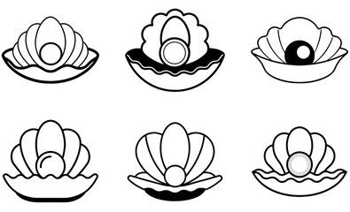 Elegant Black and White Oyster Shell Illustrations with Pearl