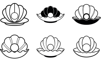 Elegant Black and White Oyster Shell Illustrations with Pearl