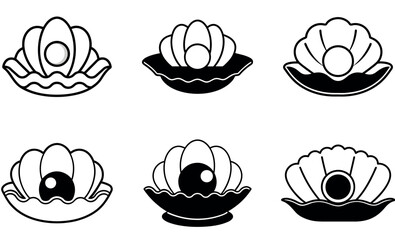 Elegant Black and White Oyster Shell Illustrations with Pearl