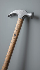 image of a construction hammer with a steel head and wooden handle