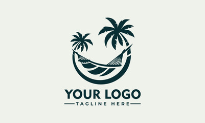 Traditional fabric hammock suspended by rope loops drawn in minimalistic hand-drawn style. Relaxation concept
