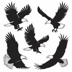 Flat design of a raptor bird silhouette in black, representing strength, flight, and sharp vision.
