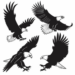 Black silhouette of a powerful bird of prey, perfect as a flat icon or vector design.