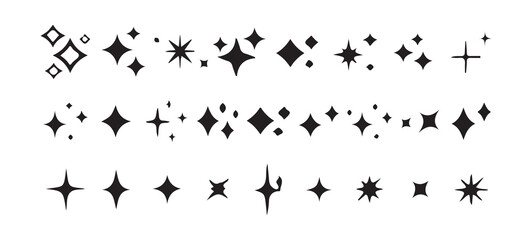 Black Sparkle and Starburst Icon Set – Minimal Light Effects Collection, Victor illustration eps 10.