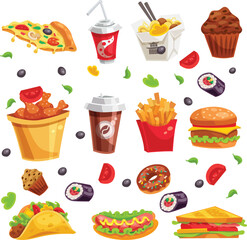fast food icons set