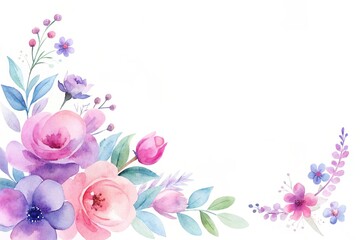 Fototapeta premium Watercolor floral arrangement with pink and purple flowers