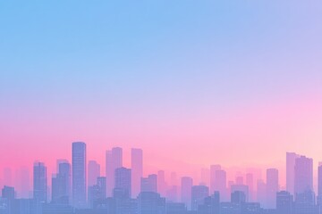 Fototapeta premium City skyline silhouette against a gradient sky in shades of blue and pink.