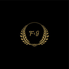 FG beautiful, feminine and elegant wedding monogram initial logo with circle floral gold
