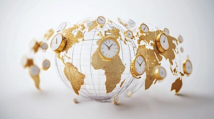 remote collaboration across time zones visualized by clocks overlapping on a transparent globe