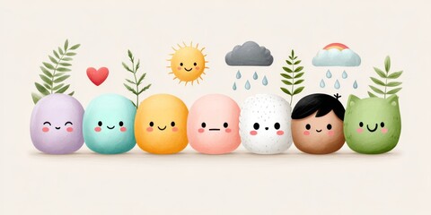 A flat design showing happy, neutral, and sad faces on white background